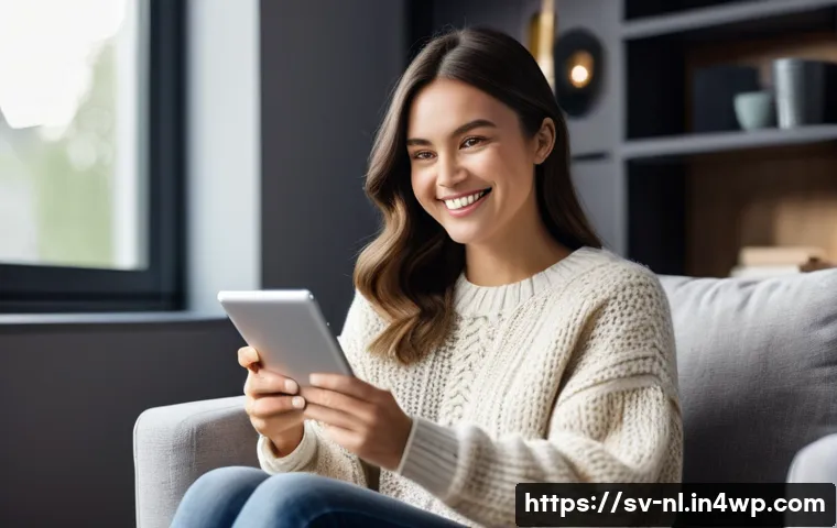 라이브 커머스의 법적 이슈와 주의사항 - A cheerful young adult (female, mid-20s, wearing a cozy, stylish knit sweater and jeans) is comforta...