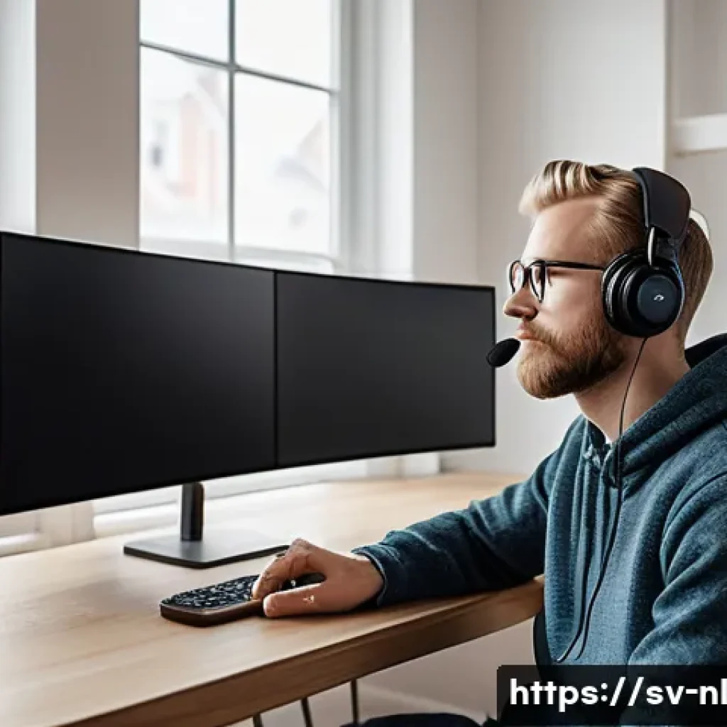 효율적인 시간 관리로 방송 품질 향상하기 - A cozy and modern home streaming setup in a Scandinavian-style room, featuring a young Swedish conte...