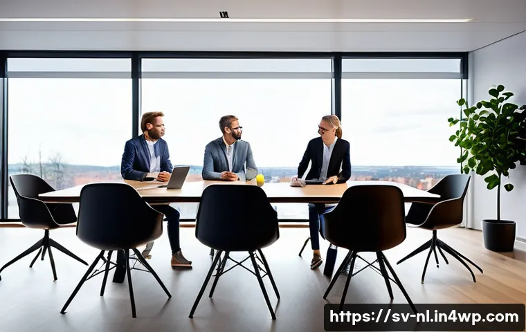 고객 신뢰를 구축하는 라이브 방송 기법 - A warm and inviting office environment in Sweden, showcasing a diverse team of professionals collabo...