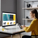 Home 23 라이브 커머스 방송 후 데이터 분석하기 - A modern live commerce streaming setup in a bright, stylish Scandinavian home studio, featuring a yo...